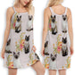 Tropical Floral Siamese Kitty – Women's Summer Sleeveless V-Neck Camisole Dress