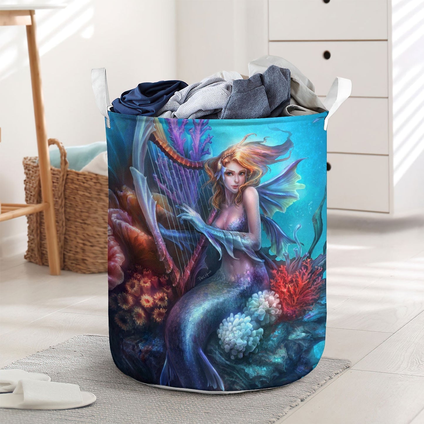 Mermaid Beautitul And Skull - Laundry Basket - Owls Matrix LTD