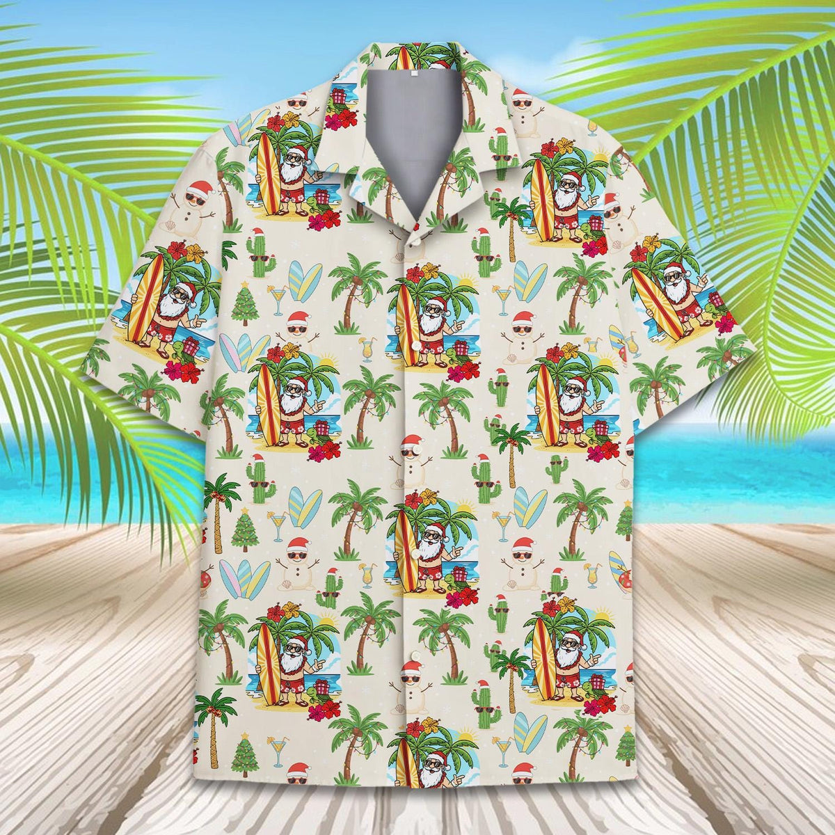 Santa Beach Tropical Christmas Reindeer Snowman – Hawaiian Shirt