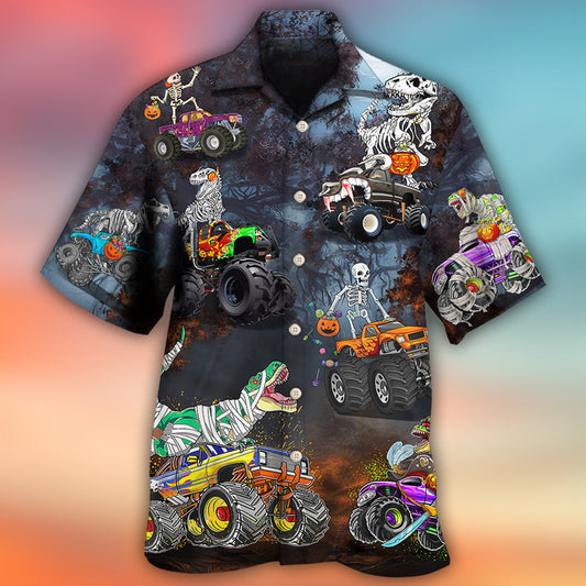 Skeleton Dinosaur Driving Monster Truck – Hawaiian Shirt