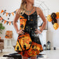 Halloween Owl Pumpkin Night – Women's Summer Sleeveless V-Neck Camisole Dress