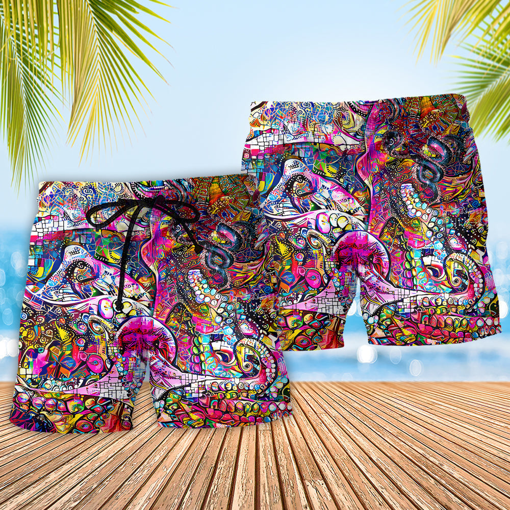 Whimsical Psychedelic Octopus Art – Beach Short