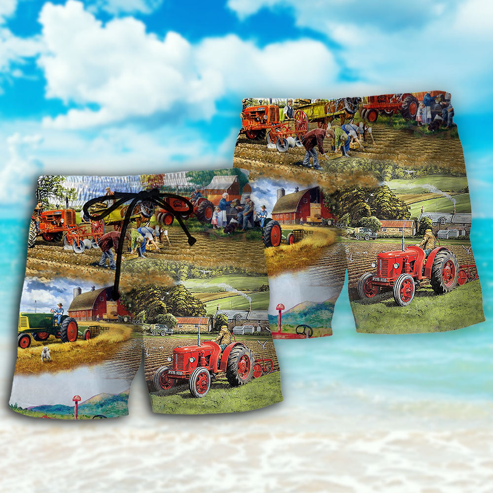 Farm Tractor Painting Rustic Art – Beach Short