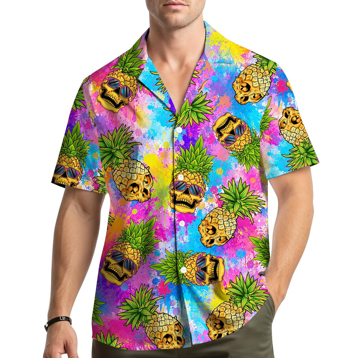 Pineapple Skull Colorful Tropical Summer Beach – Hawaiian Shirt