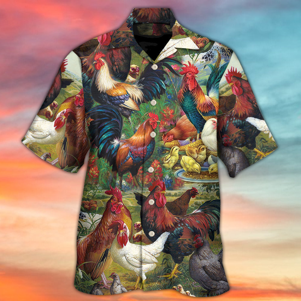Chicken Lover Retro Farm Background - Hawaiian Shirt