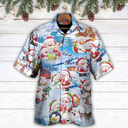 Christmas Santa And Snowman Holiday Joy - Hawaiian Shirt