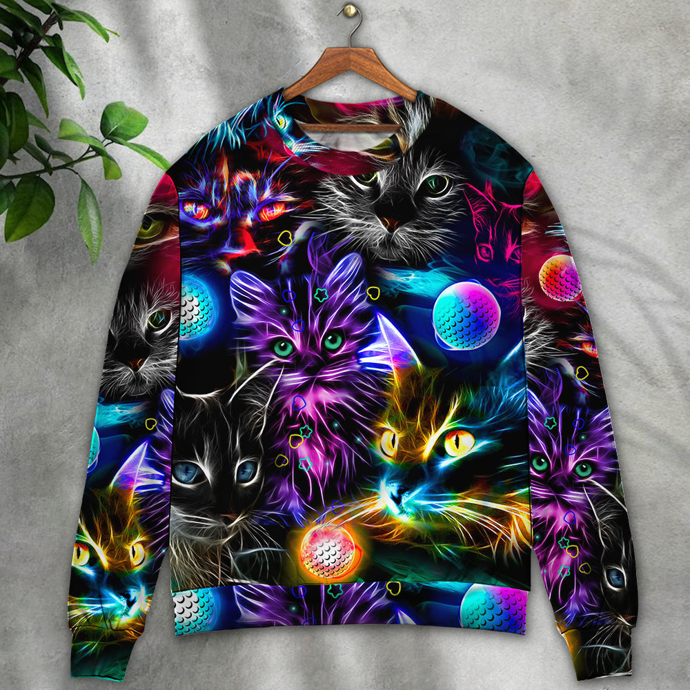 Golf Playing Cat Neon Lightning Art – Sweater - Ugly Christmas Sweater