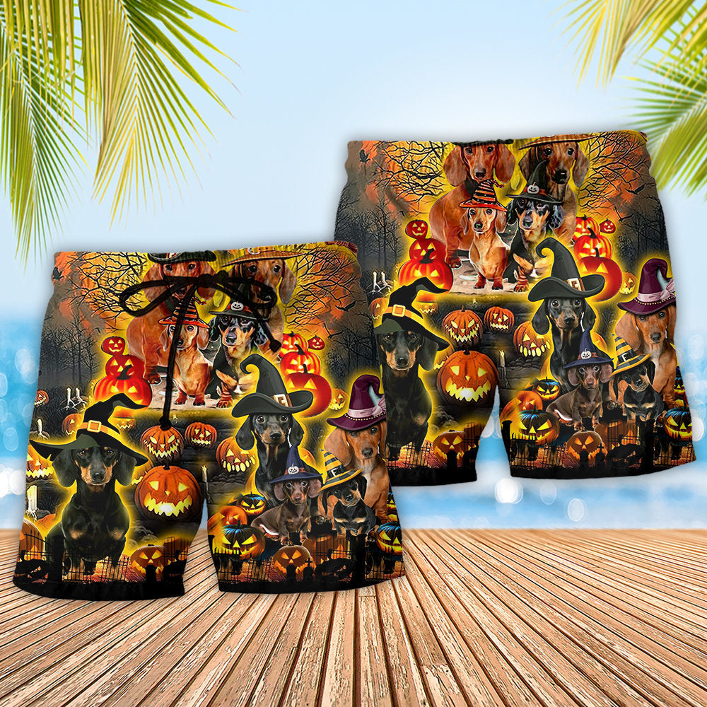 Halloween Funny Dachshund Dog - Beach Short - Owls Matrix LTD
