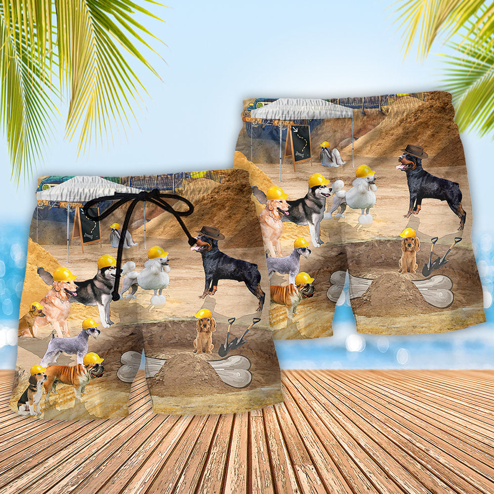 Dog Archeologist Dog Digging For Bones - Beach Short - Owls Matrix LTD