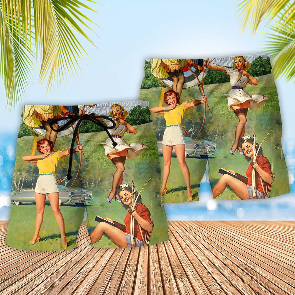 Archery Tournaments Pinup Girls - Beach Short - Owls Matrix LTD