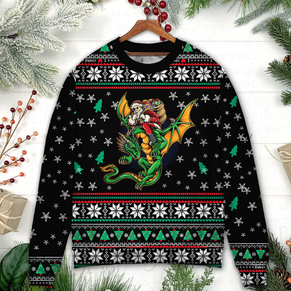Christmas Santa With Fantasy Dragon – Sweater - Ugly Christmas Sweater
