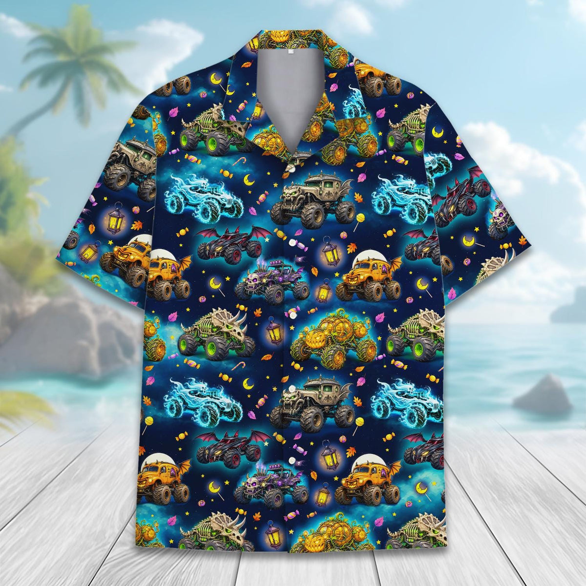 Halloween Monster Truck Ghost Pumpkin Skeleton Racing – Hawaiian Shirt