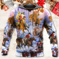 Christmas Santa And Horse Ho Ho Ho Merry Xmas - Hoodie