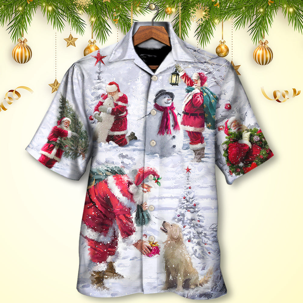 Christmas Santa With Animals And Snowman Art – Hawaiian Shirt