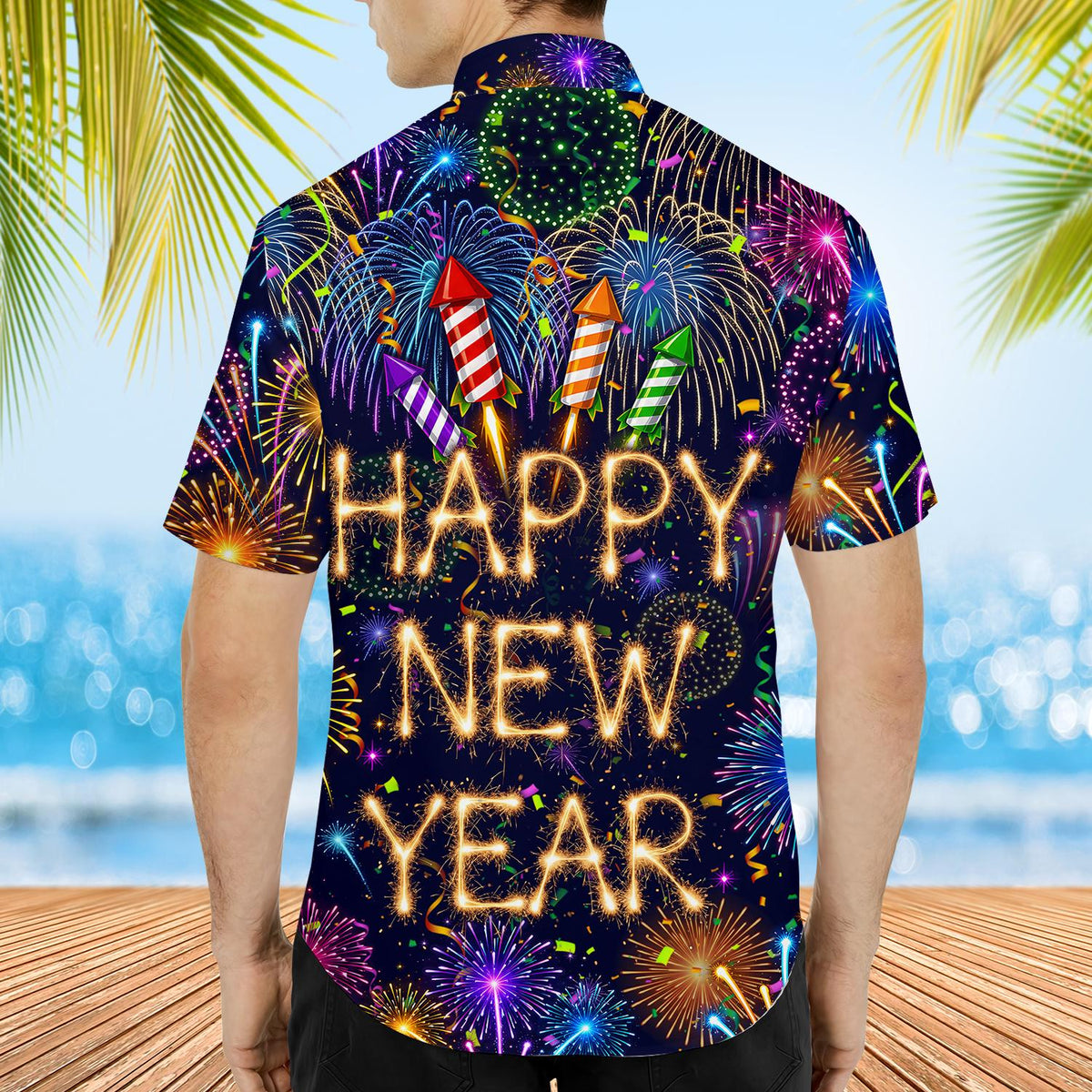 Happy New Year Colorful Fireworks Countdown Party – Hawaiian Shirt