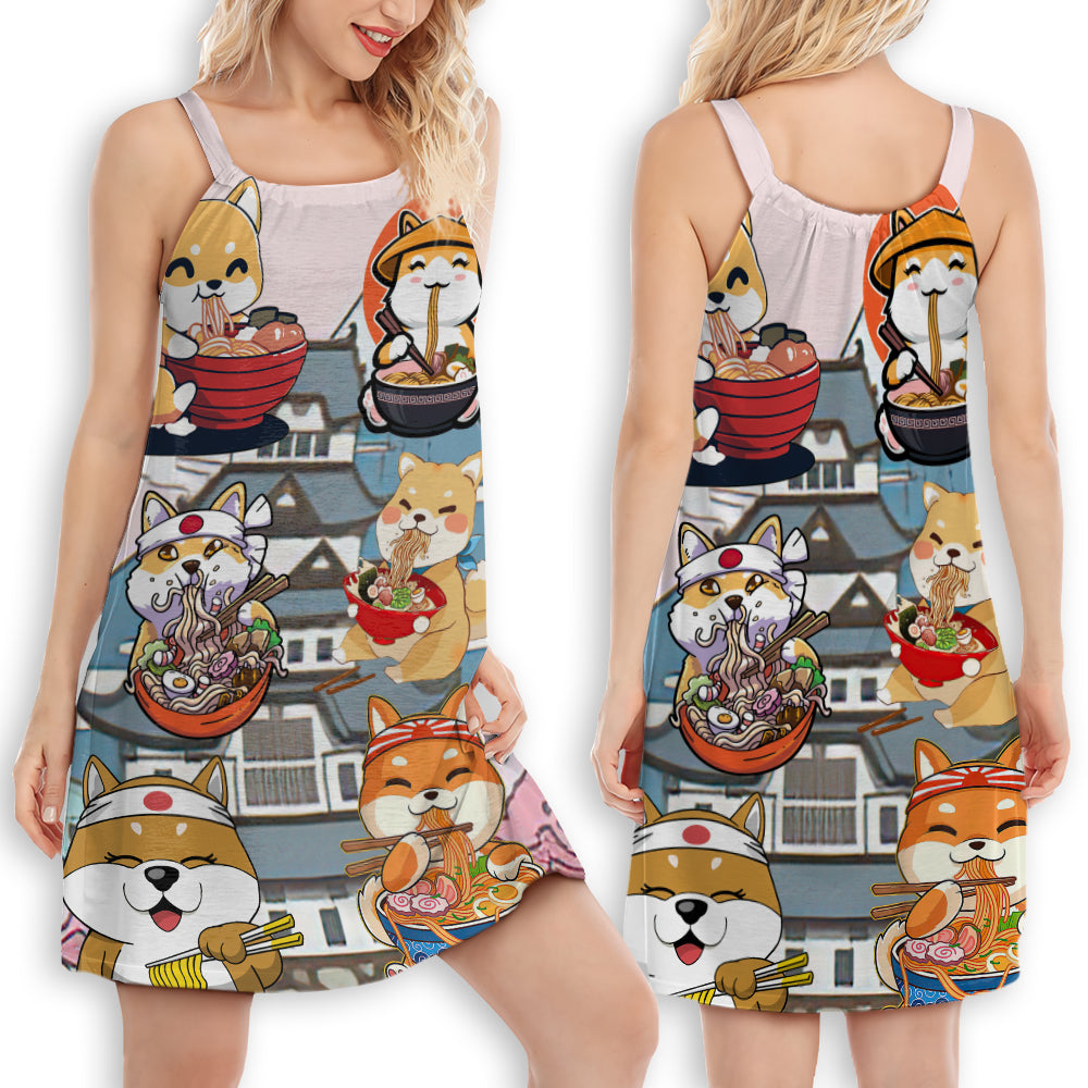 Ramen Lover Cat Style – Women's Summer Sleeveless V-Neck Camisole Dress