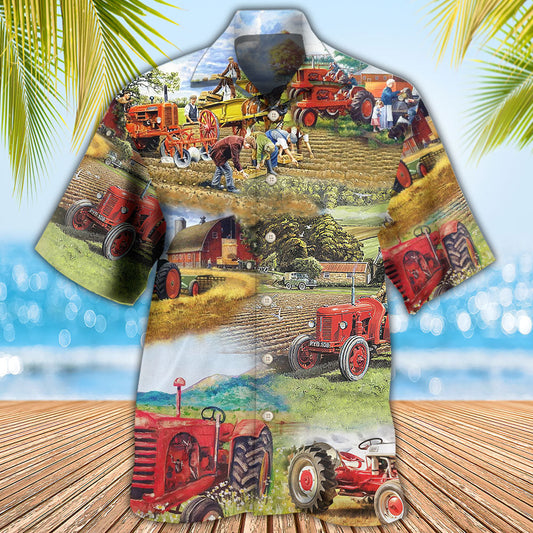 Farm Tractor Rustic Painting Art – Hawaiian Shirt