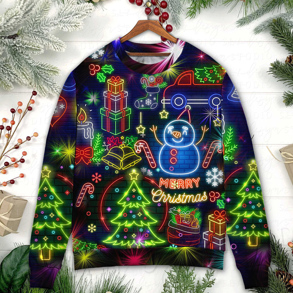 Christmas Bright Neon Lighting Art – Sweater - Ugly Christmas Sweater
