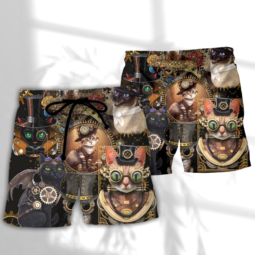 Steampunk Cat Calm Style Art – Beach Short