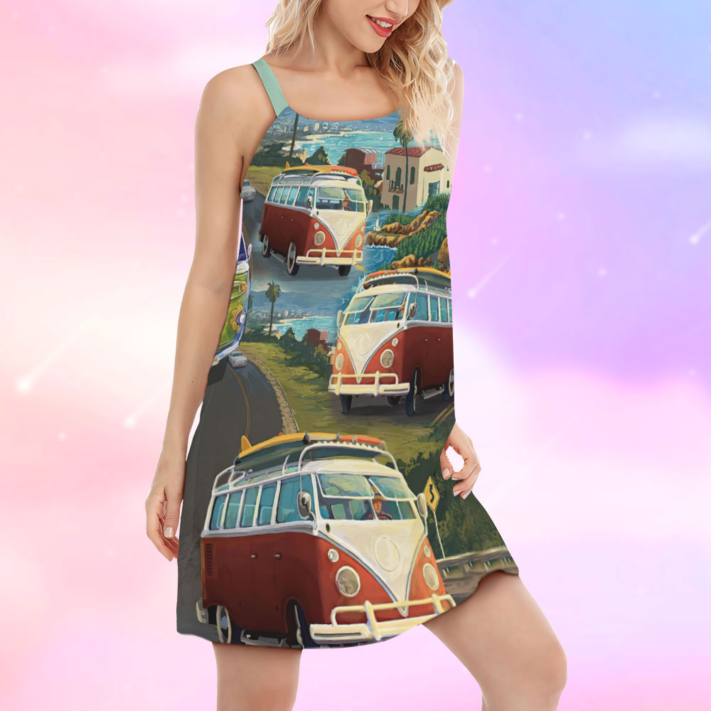 Hippie Van Beach Life – Women's Summer Sleeveless V-Neck Camisole Dress