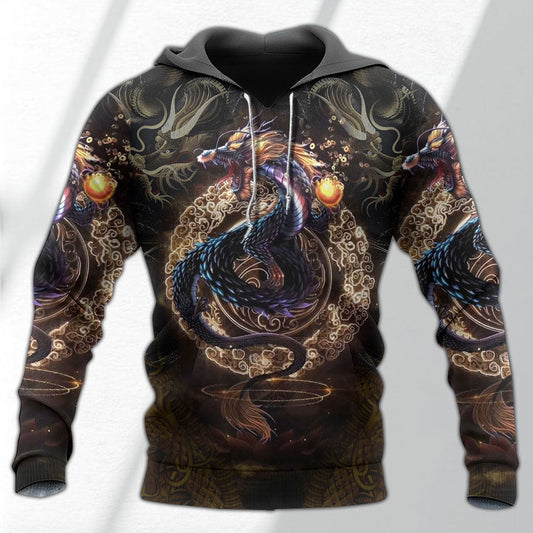 Golden Japanese Dragon - 3D Hoodie