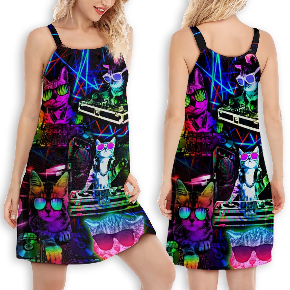 Cool DJ Cat Lifestyle – Women's Summer Sleeveless V-Neck Camisole Dress