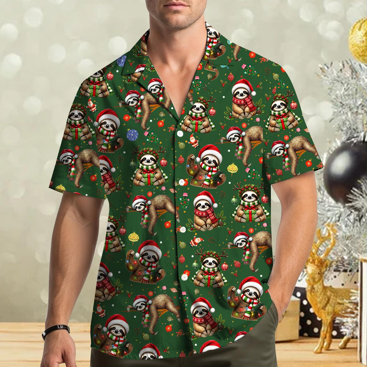 Christmas Santa Sloth Cute Holiday – Hawaiian Shirt