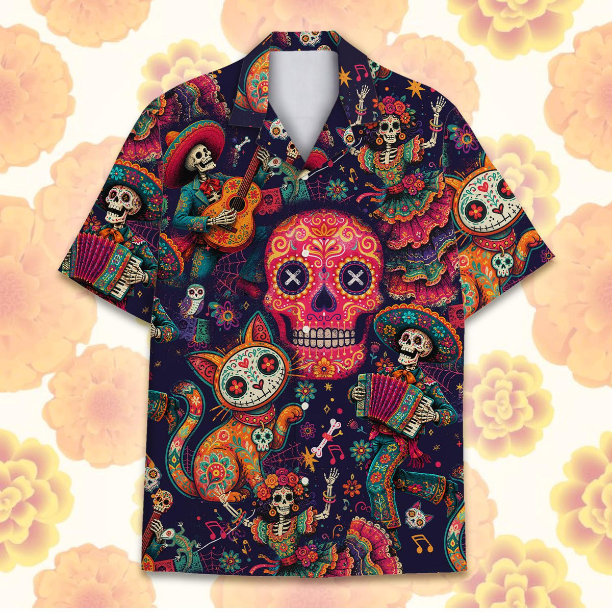 Cat Skull Day Of The Dead Colorful Skeleton – Hawaiian Shirt