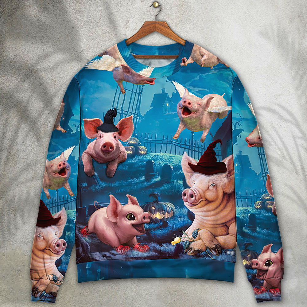 Halloween Flying Pig Pumpkin Art – Sweater - Ugly Christmas Sweater