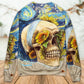 Skull And Sunflower Vintage Starry Night Art – Sweater - Ugly Christmas Sweater