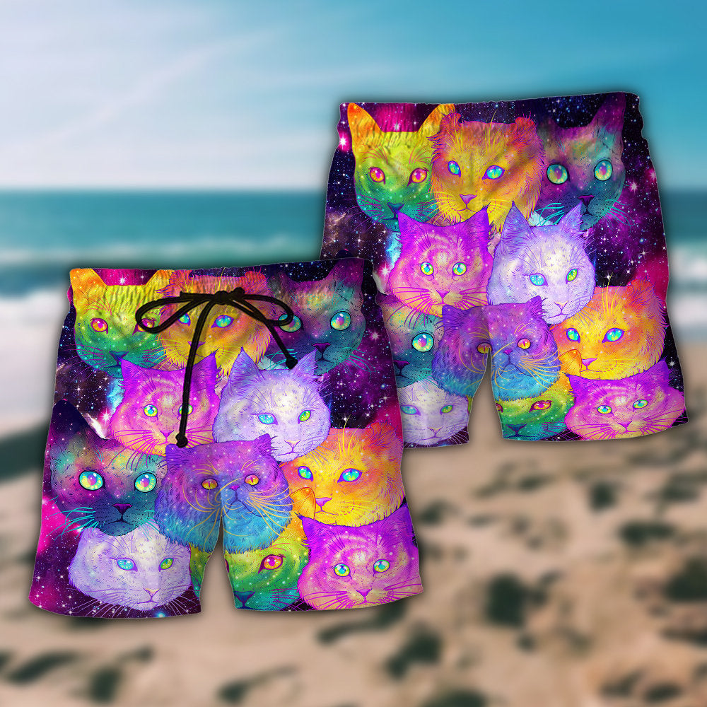 Colorful Galaxy Cat Art – Beach Short