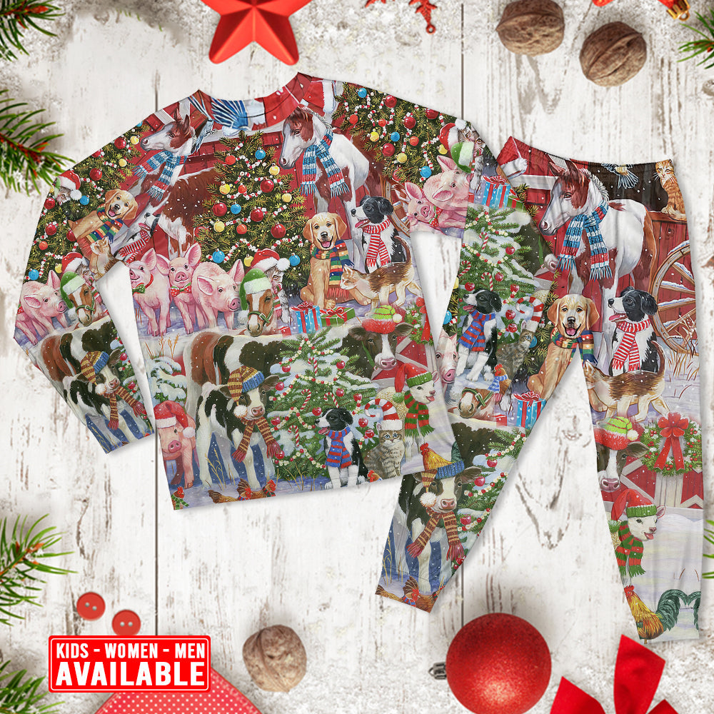 Christmas Farm Merry Xmas - Pajamas Long Sleeve - Owls Matrix LTD