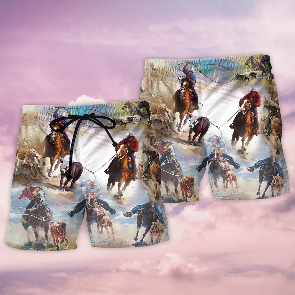 Horse Team Roping Funny Quote – Beach Short
