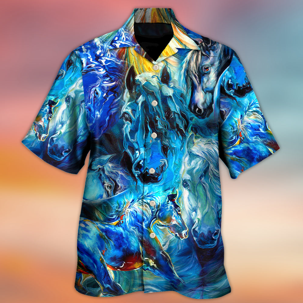 Blue Light Horse Face Cool Art – Hawaiian Shirt