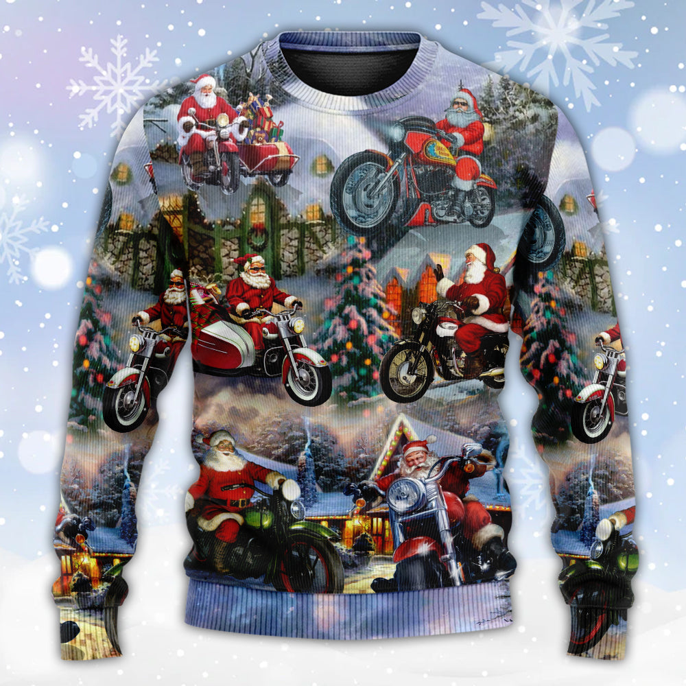 Christmas Santa Motorcycle Holiday Light – Sweater - Ugly Christmas Sweater