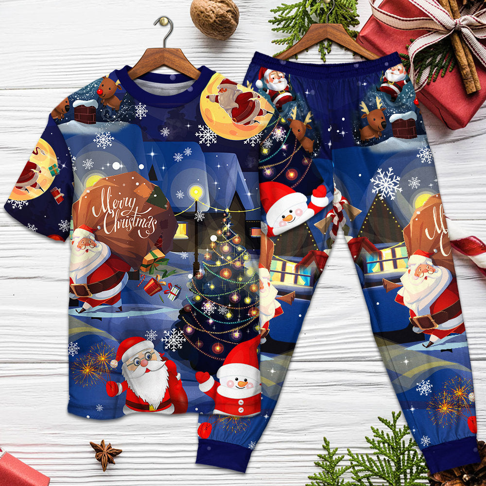 Christmas Love Santa And Gifts - Pajamas Short Sleeve - Owls Matrix LTD