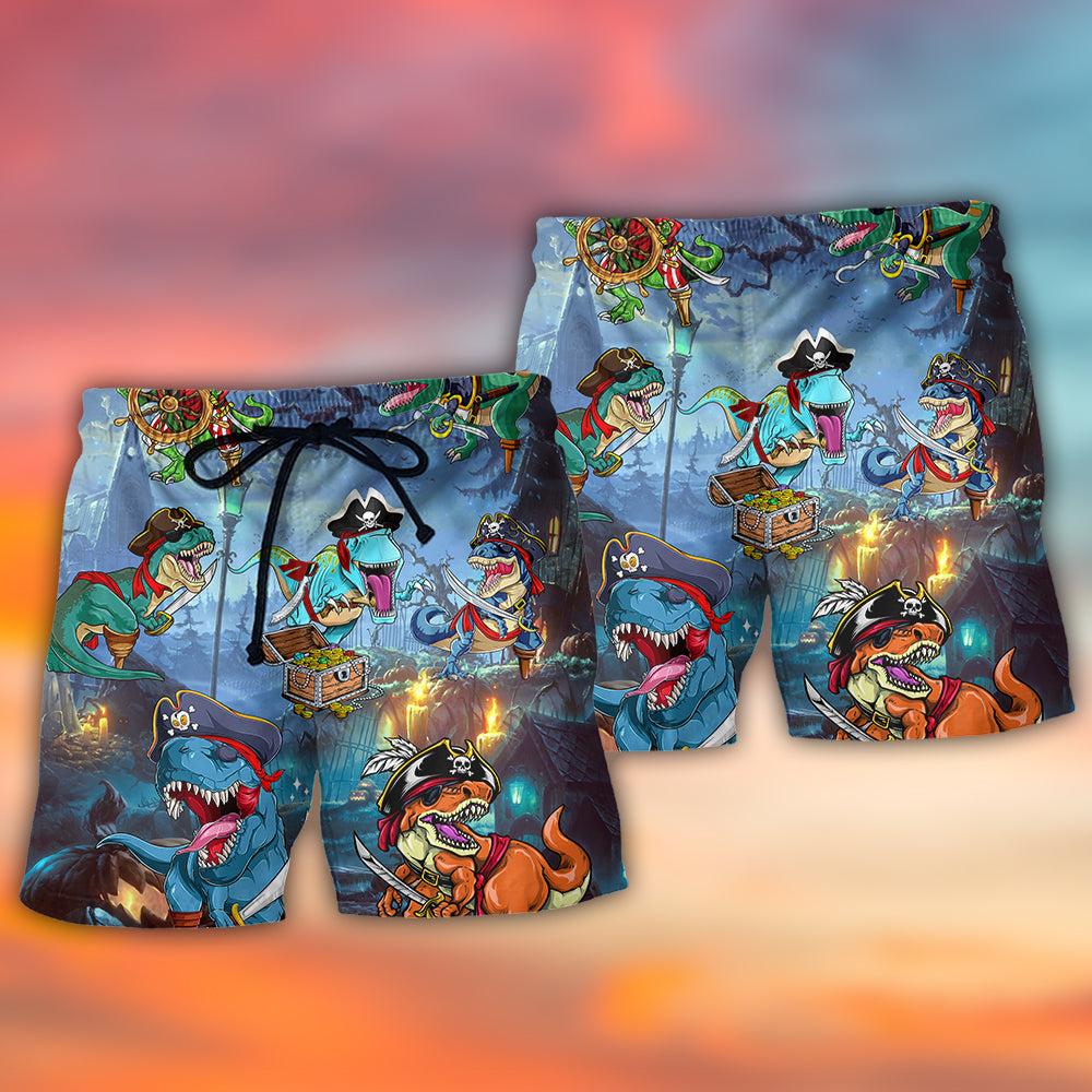 Halloween Pirate Dinosaur Art - Beach Short