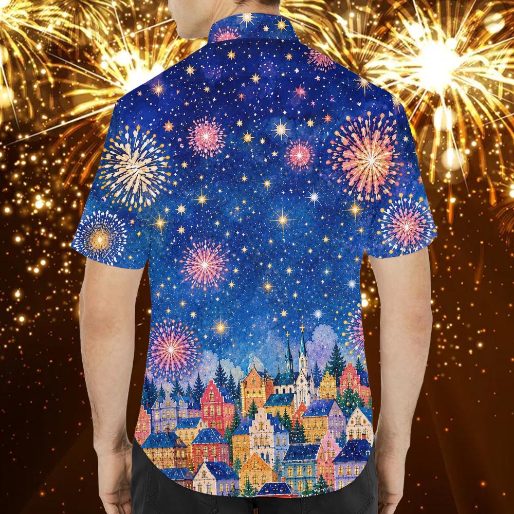 Happy New Year Fireworks City Night Celebration – Hawaiian Shirt