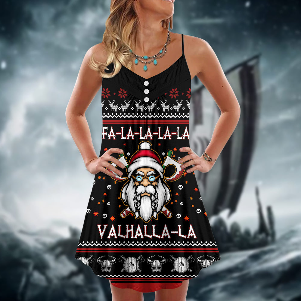 Nordic Warrior Red And White – Women's Summer Sleeveless V-Neck Camisole Dress