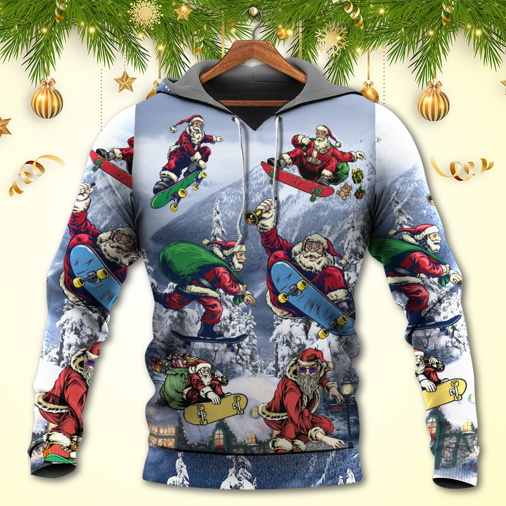 Santa Skateboard Snow Mountain - 3D Hoodie
