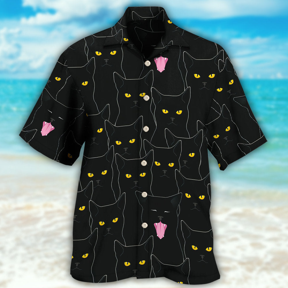 Black Cat Cute Portrait Looking At You - Hawaiian Shirt