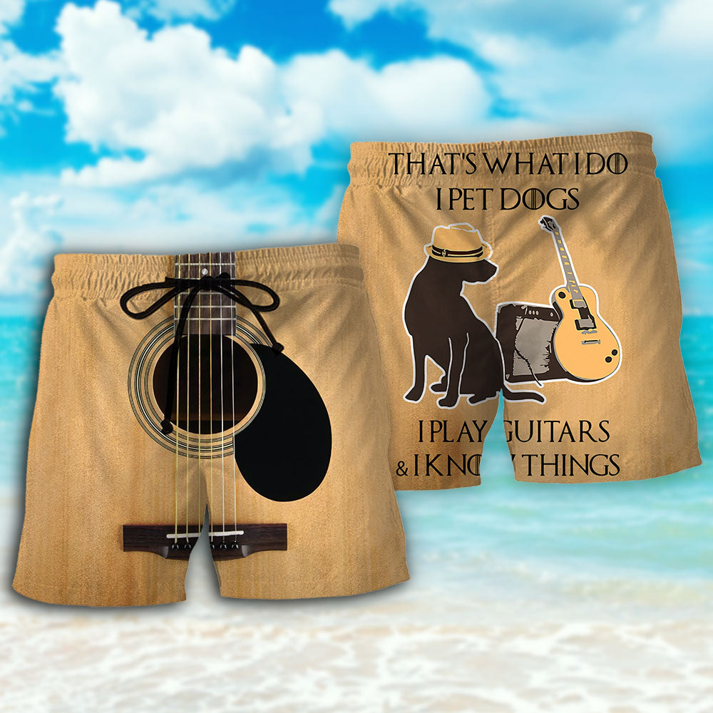 Guitar I Pet Dog I Play Guitar I Know Things - Beach Short - Owls Matrix LTD