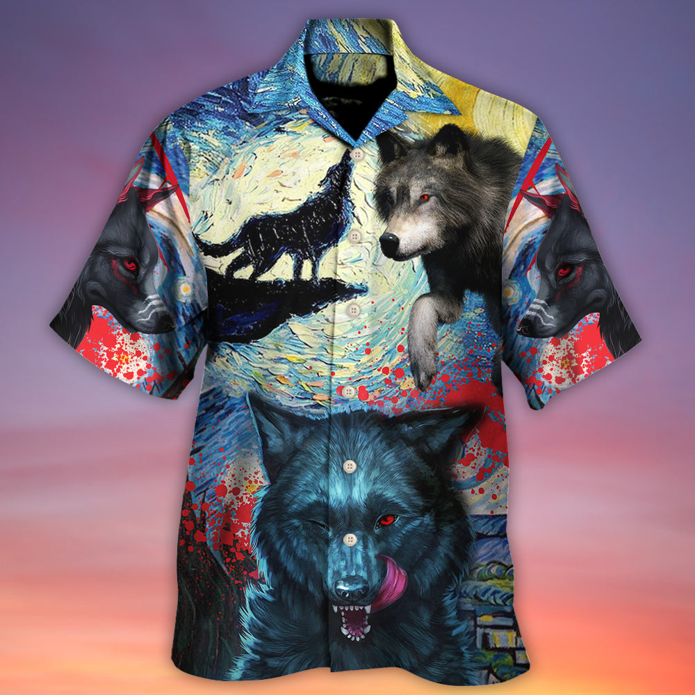 Halloween Black Wolf Starry Night Dark Art - Hawaiian Shirt