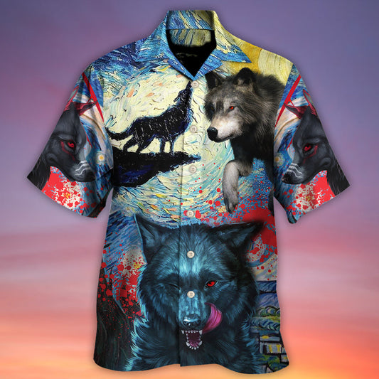 Halloween Black Wolf Starry Night Dark Art - Hawaiian Shirt