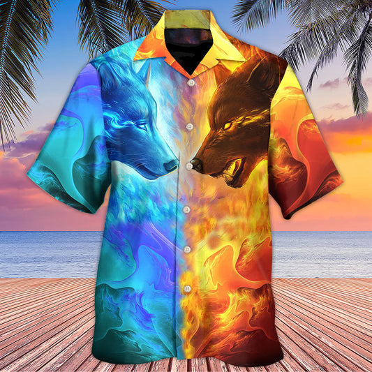 Wolf Couple Fire Energy Fantasy Art – Hawaiian Shirt
