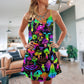 Neon Magic Mushroom Style – Women's Summer Sleeveless V-Neck Camisole Dress