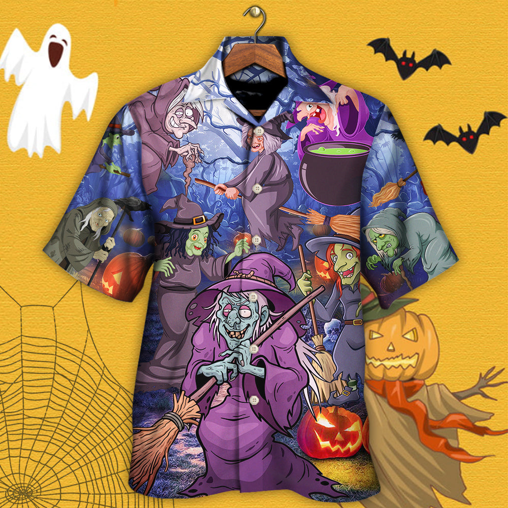 Funny Halloween Witch And Pumpkin Magical Forest Art - Hawaiian Shirt