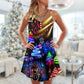 Christmas Neon Santa And Snowman – Women's Summer Sleeveless V-Neck Camisole Dress