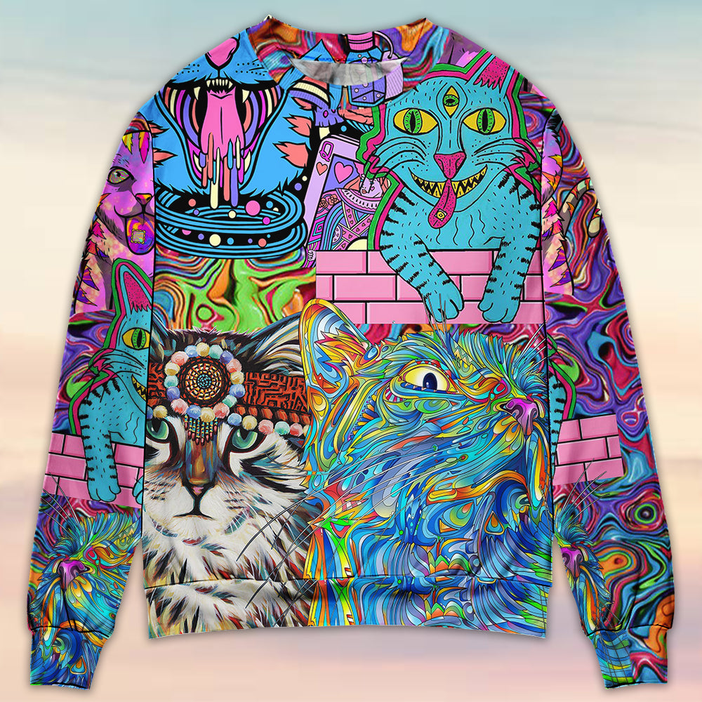 Hippie Cat Wonderful World Art – Sweater - Ugly Christmas Sweater