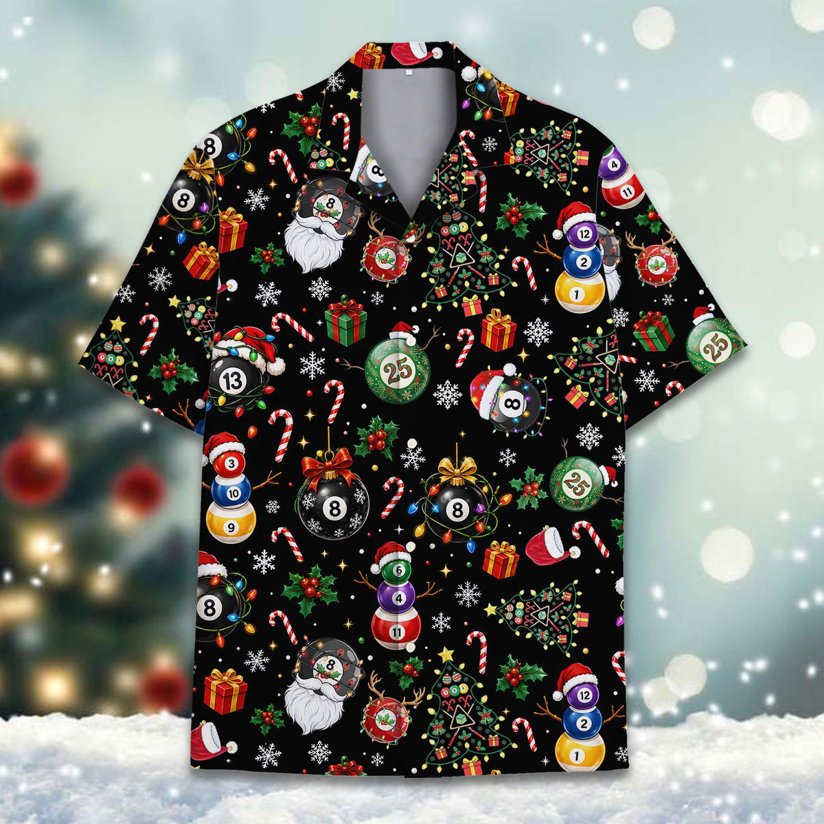Funny Christmas Billiards Pool Ball Snowman – Hawaiian Shirt